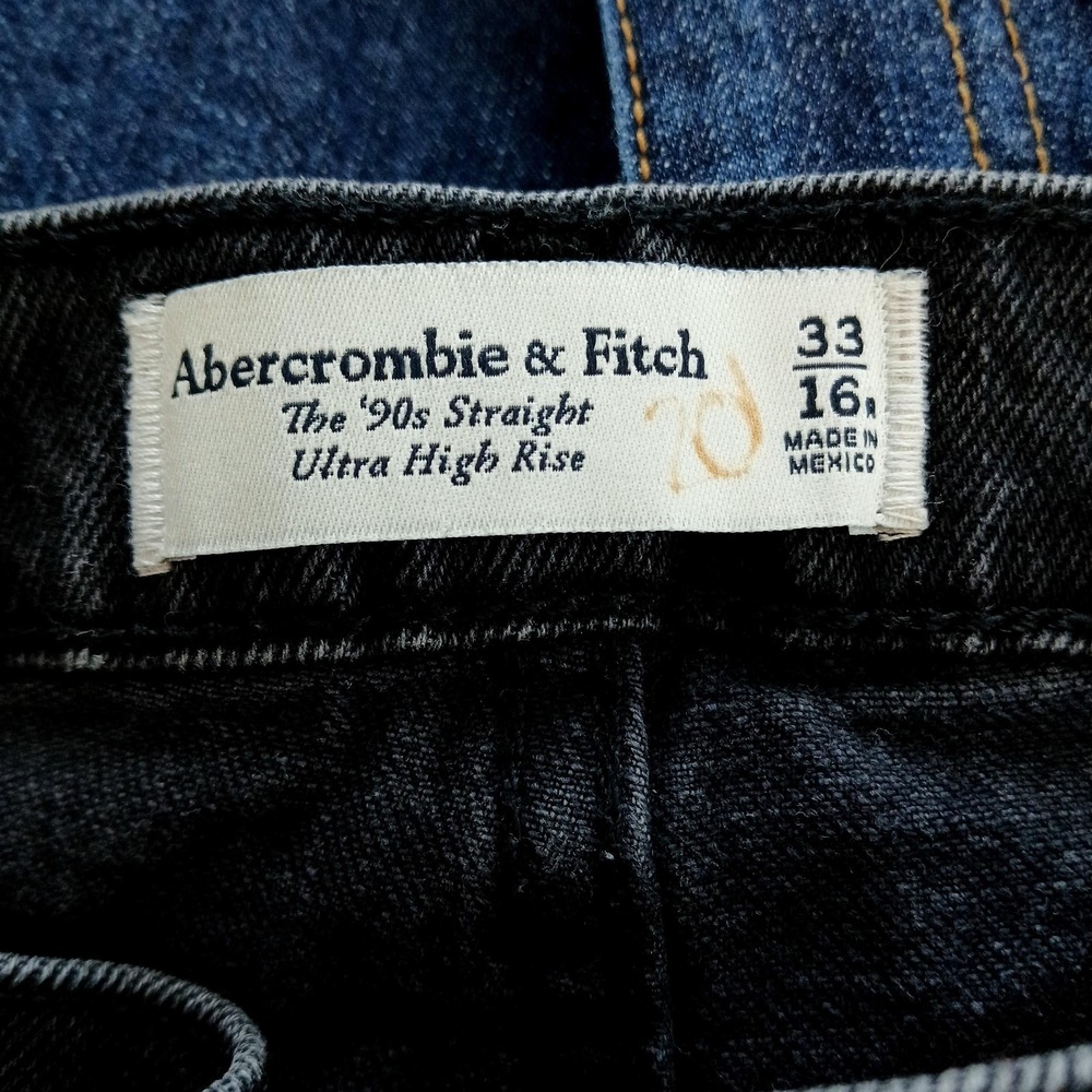 Abercrombie & Fitch Jeans Womens 16 Black 90s Straight Ultra High‎ Rise Ripped - Picture 7 of 10